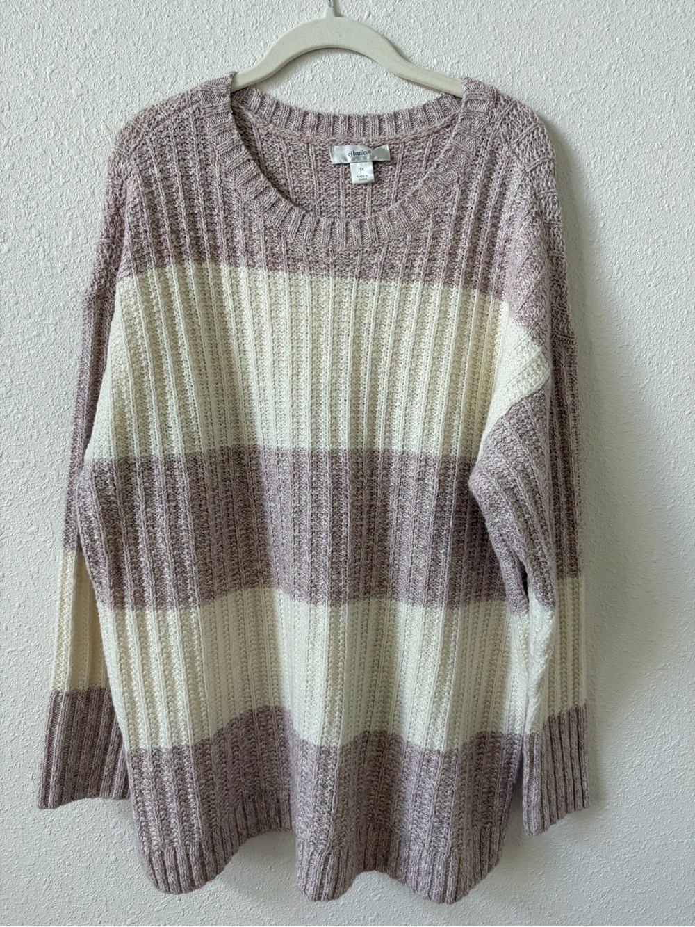 CJ Banks Striped Sweater Purple Winter White Size 1X Knit